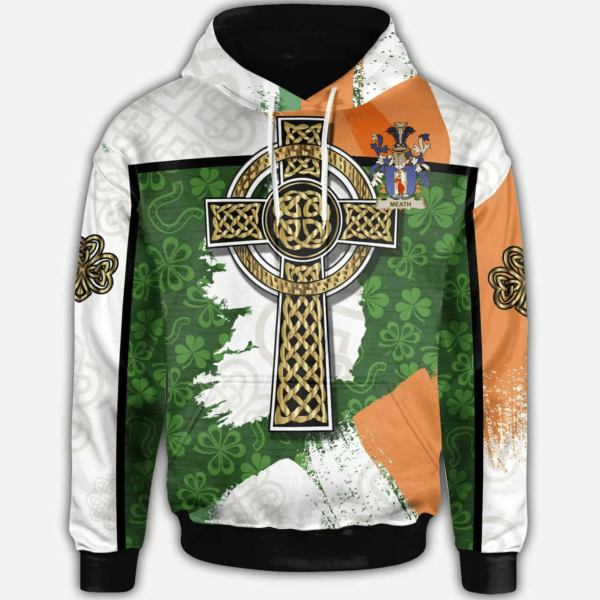 Ireland Hoodie - Meath Irish Family Crest Hoodie - Irish Shamrock With Celtic Cross