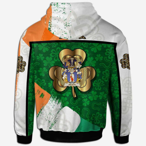 Ireland Hoodie - Meath Irish Family Crest Hoodie - Irish Shamrock With Celtic Cross - Image 2