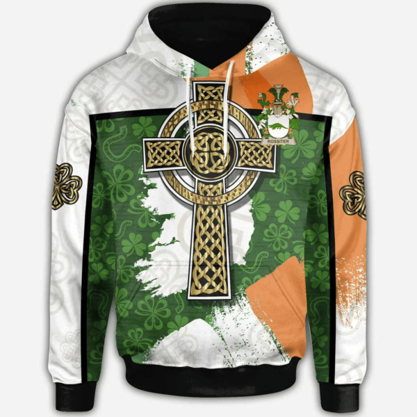 Ireland Hoodie - Rossiter Irish Family Crest Hoodie - Irish Shamrock With Celtic Cross