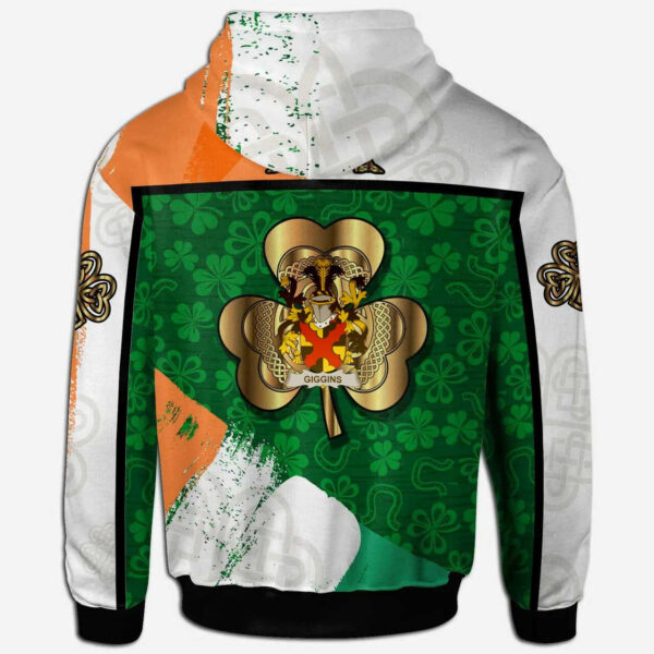 Ireland Hoodie - Giggins Irish Family Crest Hoodie - Irish Shamrock With Celtic Cross - Image 2