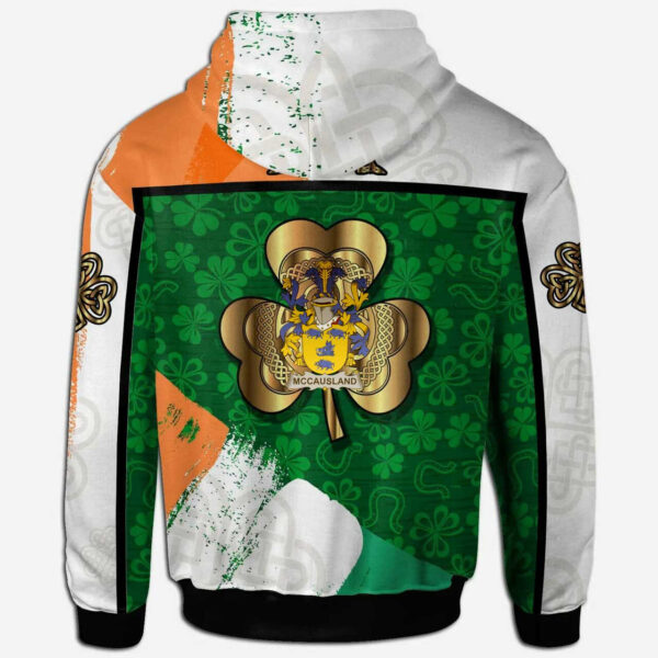 Ireland Hoodie - McCausland Irish Family Crest Hoodie - Irish Shamrock With Celtic Cross - Image 2