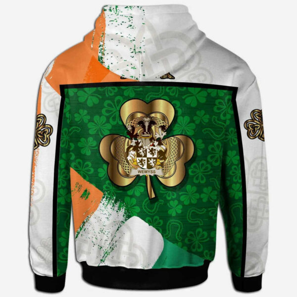 Ireland Hoodie - Wemyss Irish Family Crest Hoodie - Irish Shamrock With Celtic Cross - Image 2