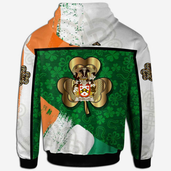 Ireland Hoodie - McMillan Irish Family Crest Hoodie - Irish Shamrock With Celtic Cross - Image 2