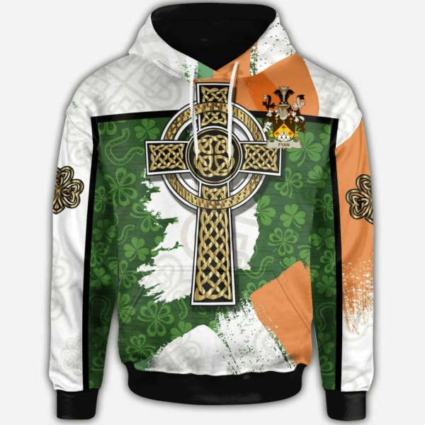 Ireland Hoodie - Fyan or Faghan Irish Family Crest Hoodie - Irish Shamrock With Celtic Cross