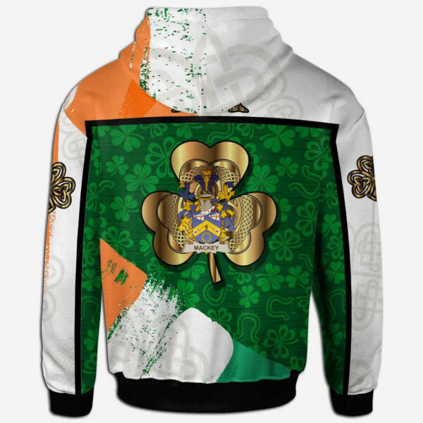 Ireland Hoodie - Mackey Irish Family Crest Hoodie - Irish Shamrock With Celtic Cross - Image 2