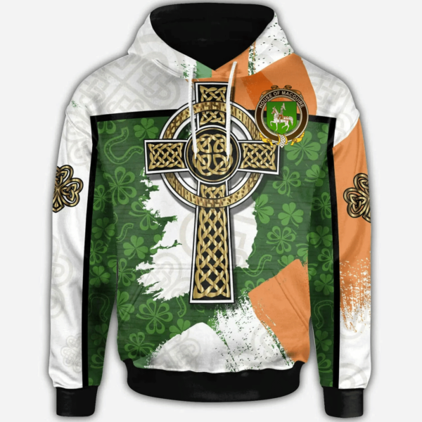 Ireland Hoodie - House of MACGUIRE Irish Family Crest Hoodie - Irish Shamrock With Celtic Cross