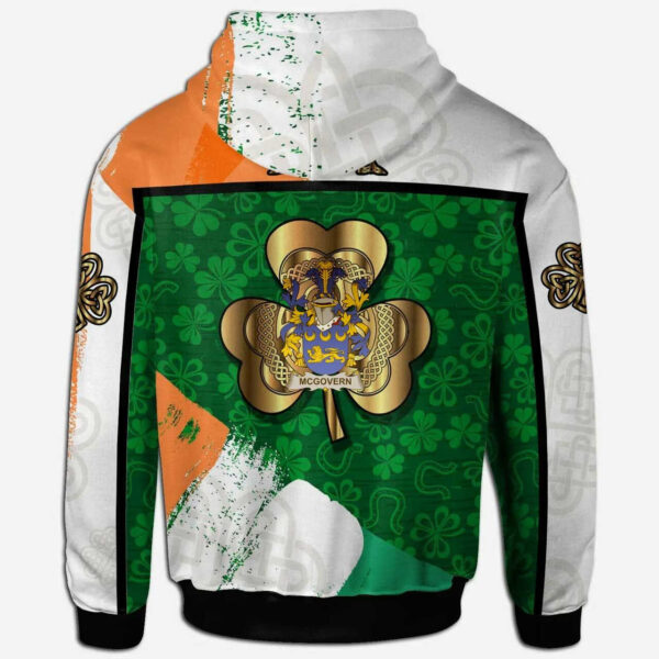 Ireland Hoodie - McGovern or McGauran Irish Family Crest Hoodie - Irish Shamrock With Celtic Cross - Image 2