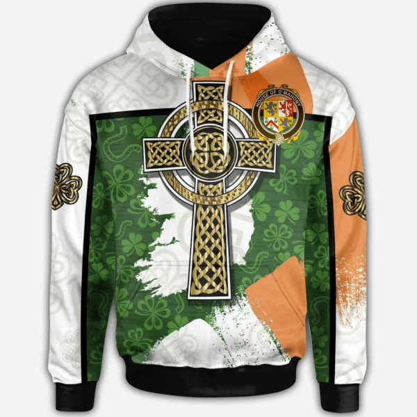 Ireland Hoodie - House of O'MAHONY Irish Family Crest Hoodie - Irish Shamrock With Celtic Cross