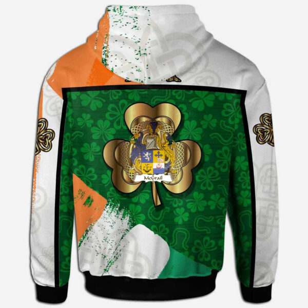 Ireland Hoodie - McGrail Irish Family Crest Hoodie - Irish Shamrock With Celtic Cross - Image 2