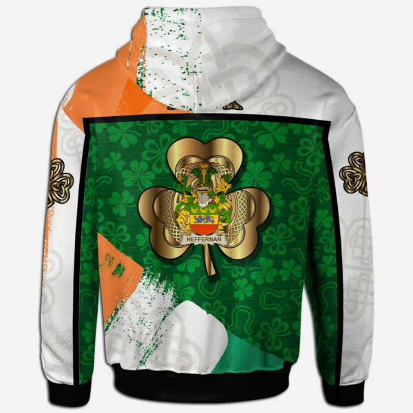 Ireland Hoodie - Heffernan or O'Heffernan Irish Family Crest Hoodie - Irish Shamrock With Celtic Cross - Image 2