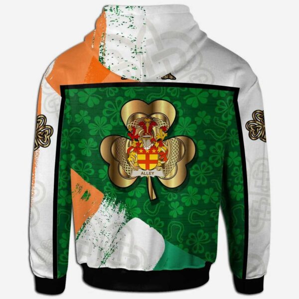 Ireland Hoodie - Alley Irish Family Crest Hoodie - Irish Shamrock With Celtic Cross - Image 2