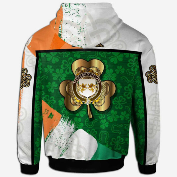 Ireland Hoodie - House of O'CULLANE (or Collins) Irish Family Crest Hoodie - Irish Shamrock With Celtic Cross - Image 2