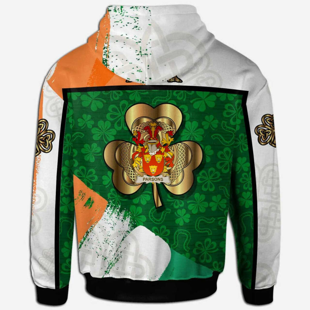 Ireland Hoodie - Parsons Irish Family Crest Hoodie - Irish Shamrock 