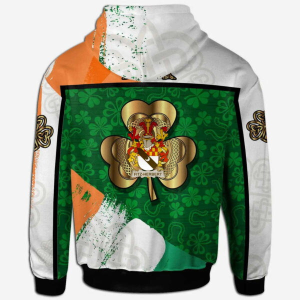 Ireland Hoodie - Fitz-Herbert Irish Family Crest Hoodie - Irish Shamrock With Celtic Cross - Image 2