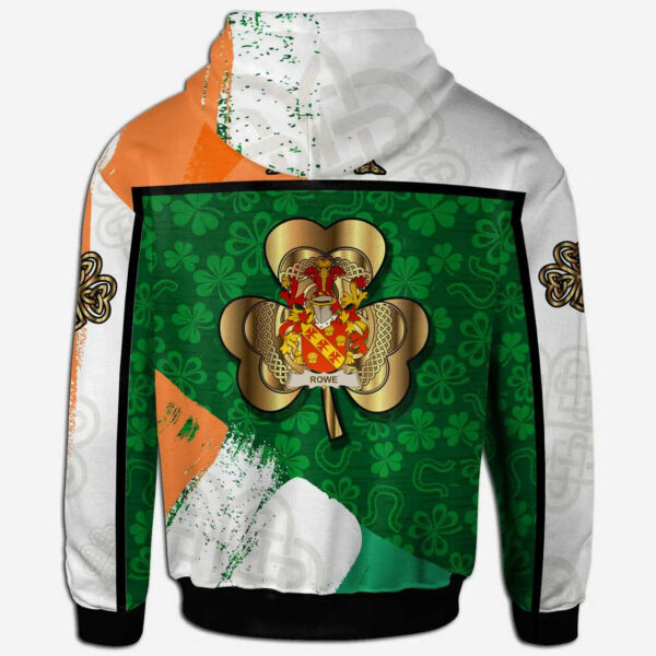 Ireland Hoodie - Rowe Irish Family Crest Hoodie - Irish Shamrock With Celtic Cross - Image 2