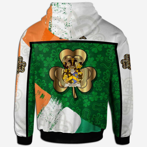 Ireland Hoodie - Wright Irish Family Crest Hoodie - Irish Shamrock With Celtic Cross - Image 2