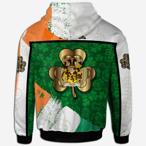 Ireland Hoodie - Giles or Gyles Irish Family Crest Hoodie - Irish Shamrock With Celtic Cross - Image 2