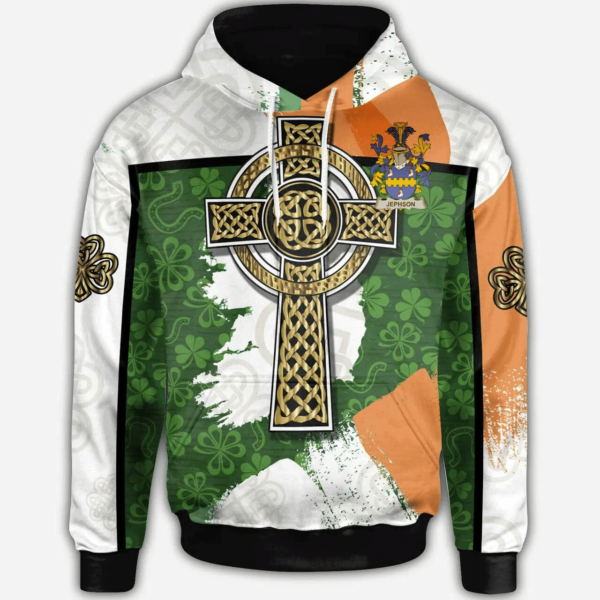 Ireland Hoodie - Jephson Irish Family Crest Hoodie - Irish Shamrock With Celtic Cross