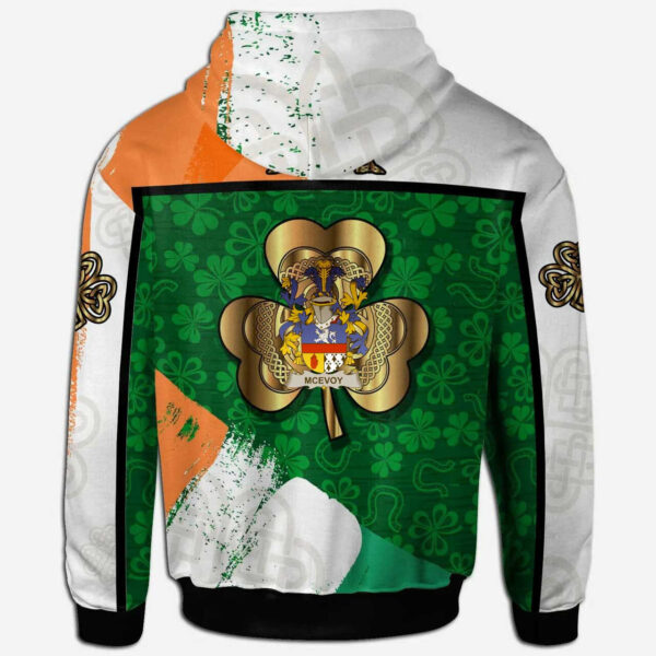 Ireland Hoodie - McEvoy or McKelvey Irish Family Crest Hoodie - Irish Shamrock With Celtic Cross - Image 2