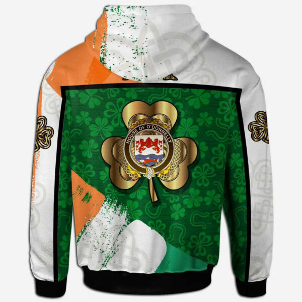 Ireland Hoodie - House of O'DONNELLY Irish Family Crest Hoodie - Irish Shamrock With Celtic Cross - Image 2