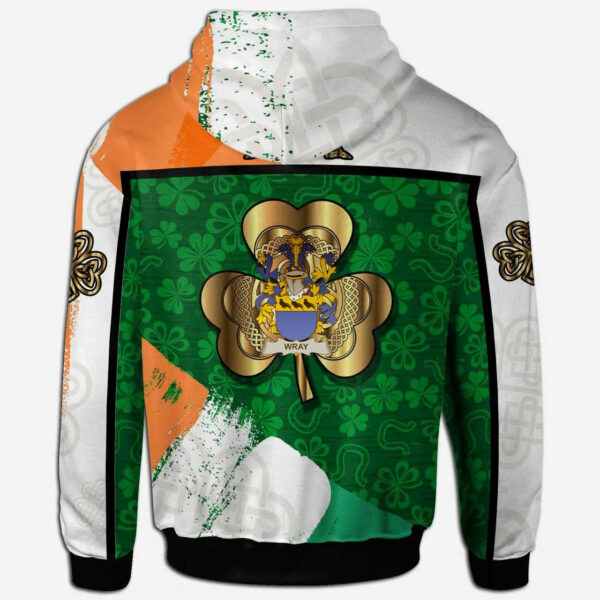 Ireland Hoodie - Wray Irish Family Crest Hoodie - Irish Shamrock With Celtic Cross - Image 2