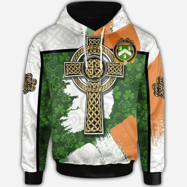 Ireland Hoodie - House of TULLY (MACATILLA)) Irish Family Crest Hoodie - Irish Shamrock With Celtic Cross