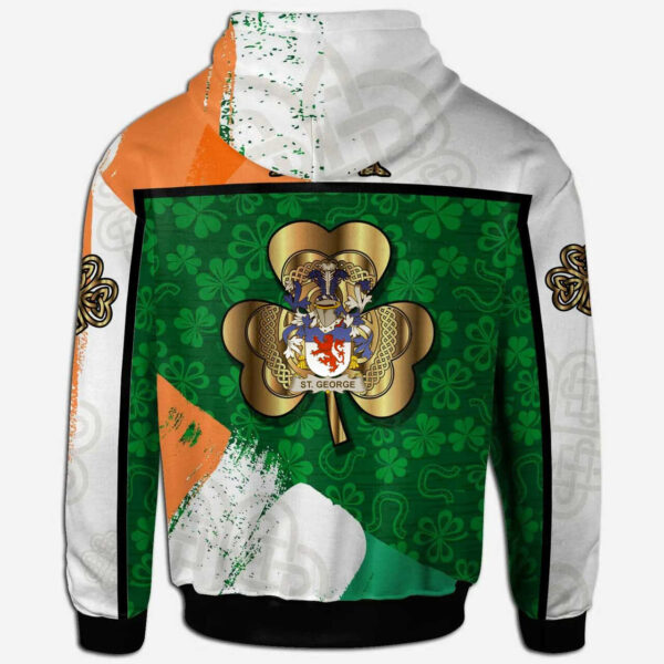 Ireland Hoodie - St. George Irish Family Crest Hoodie - Irish Shamrock With Celtic Cross - Image 2