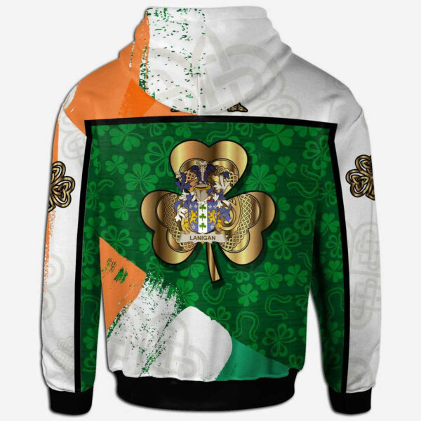 Ireland Hoodie - Lanigan or O'Lenigan Irish Family Crest Hoodie - Irish Shamrock With Celtic Cross - Image 2