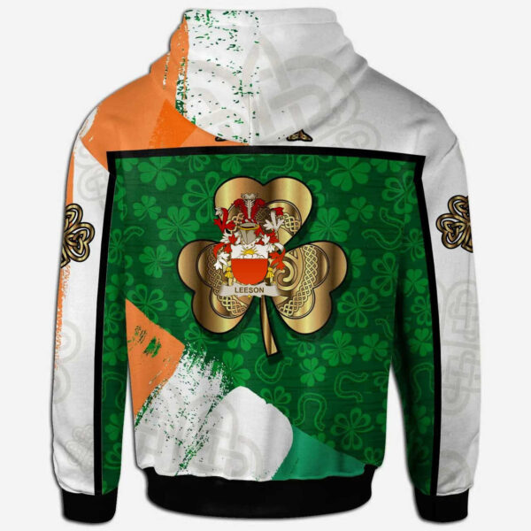 Ireland Hoodie - Leeson Irish Family Crest Hoodie - Irish Shamrock With Celtic Cross - Image 2