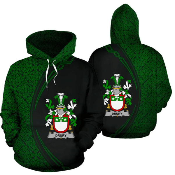 Ireland Hoodie - Drury or McDrury Irish Family Crest Hoodie - Celtic Circle Style