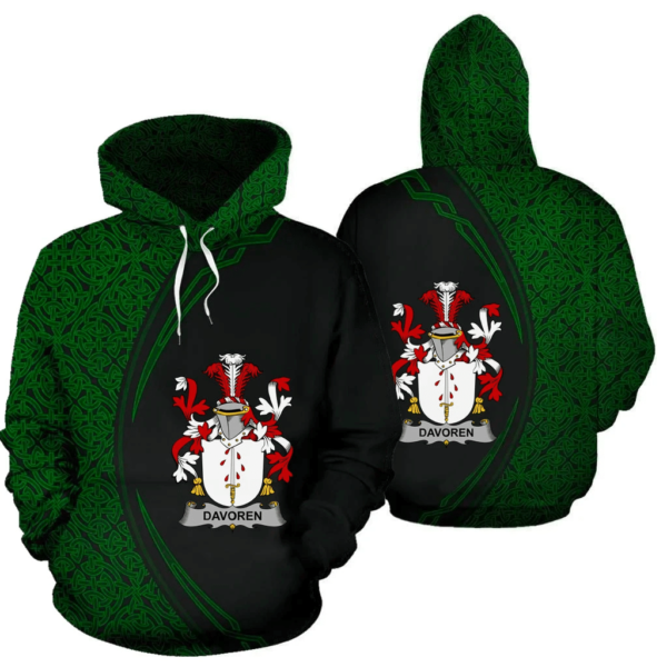 Ireland Hoodie - Davoren or O'Davoren Irish Family Crest Hoodie - Celtic Circle Style