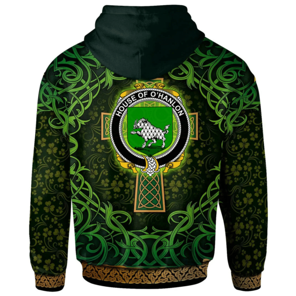 Ireland Hoodie - House of O'HANLON Irish Family Crest Hoodie - Celtic Cross Shamrock Patterns - Image 2