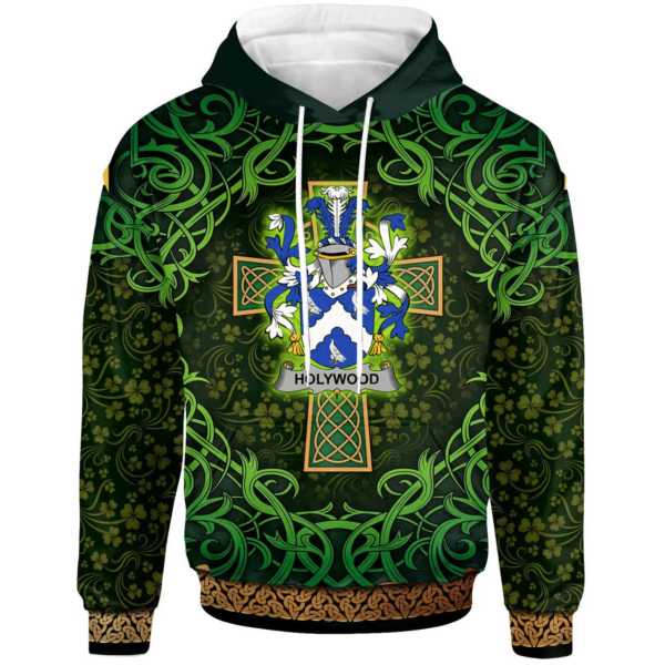 Ireland Hoodie - Holywood Irish Family Crest Hoodie - Celtic Cross Shamrock Patterns