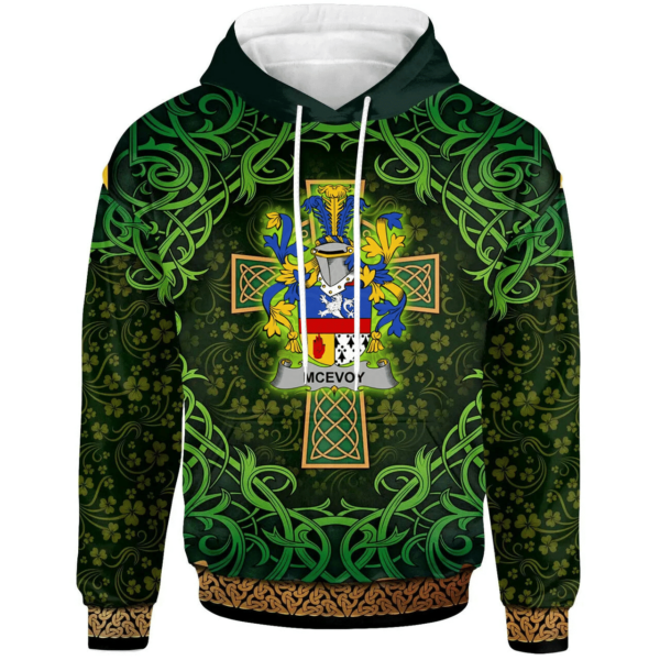 Ireland Hoodie - McEvoy or McKelvey Irish Family Crest Hoodie - Celtic Cross Shamrock Patterns