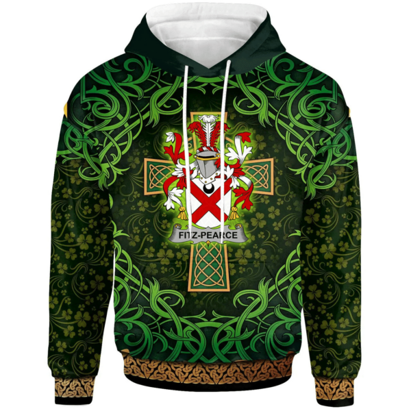 Ireland Hoodie - Fitz-Pearce Irish Family Crest Hoodie - Celtic Cross Shamrock Patterns