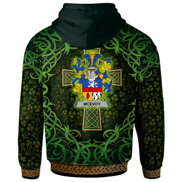 Ireland Hoodie - McEvoy or McKelvey Irish Family Crest Hoodie - Celtic Cross Shamrock Patterns - Image 2