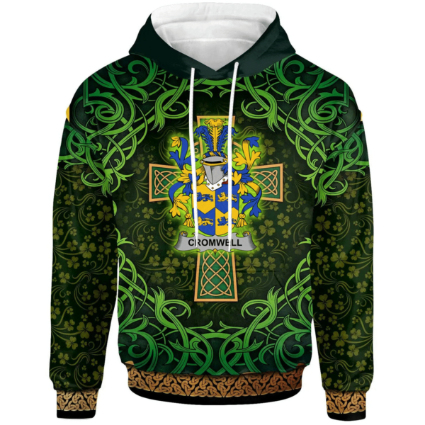 Ireland Hoodie - Cromwell Irish Family Crest Hoodie - Celtic Cross Shamrock Patterns