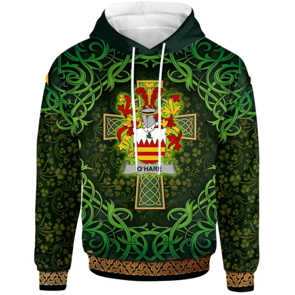 Ireland Hoodie - Hare or O'Hare Irish Family Crest Hoodie - Celtic Cross Shamrock Patterns