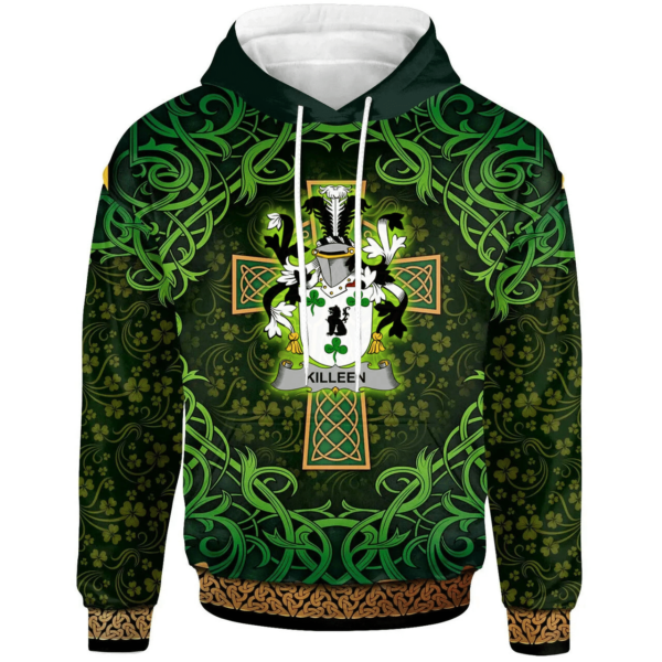 Ireland Hoodie - Killeen or O'Killeen Irish Family Crest Hoodie - Celtic Cross Shamrock Patterns