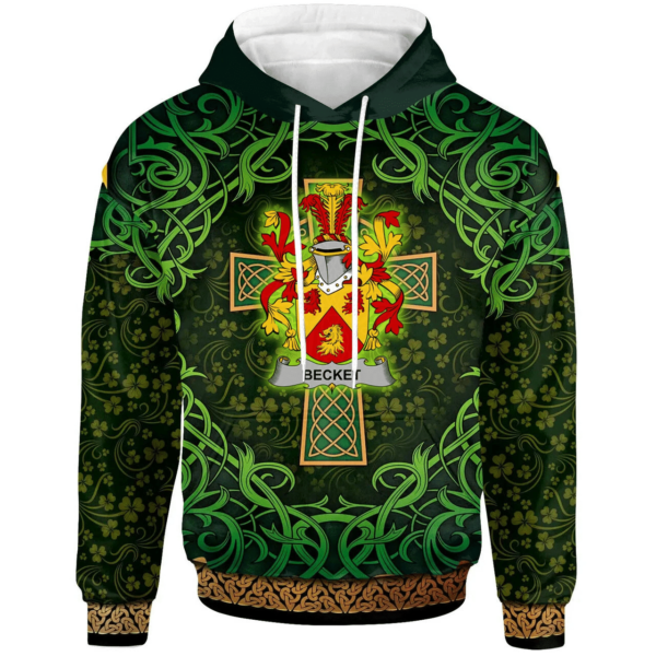 Ireland Hoodie - Becket Irish Family Crest Hoodie - Celtic Cross Shamrock Patterns