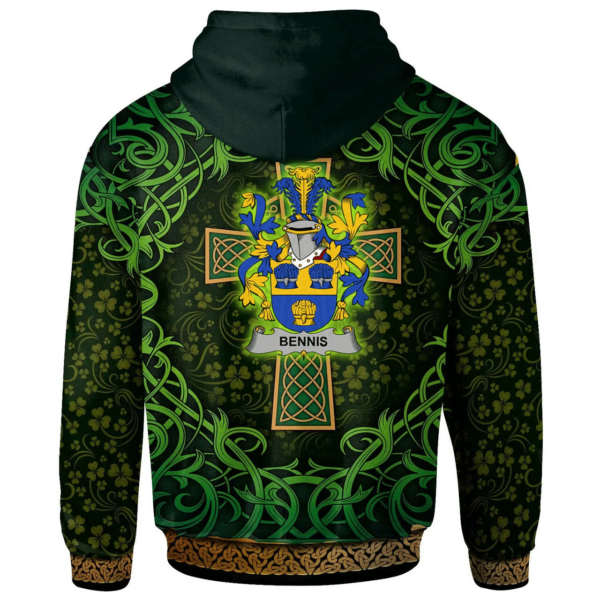 Ireland Hoodie - Bennis Irish Family Crest Hoodie - Celtic Cross Shamrock Patterns - Image 2