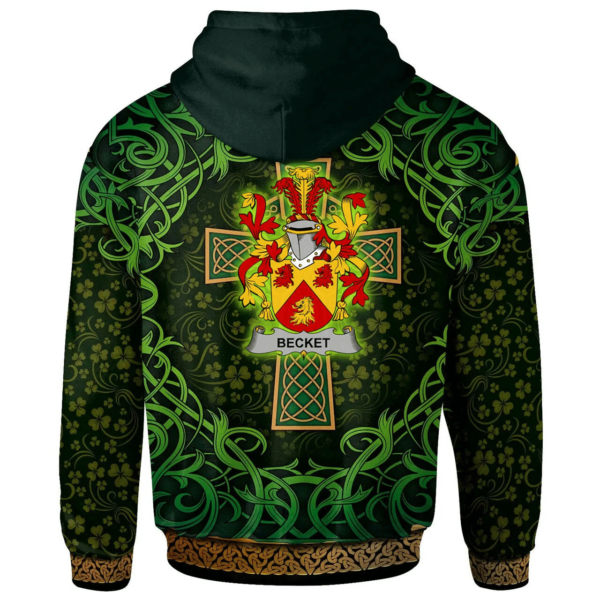 Ireland Hoodie - Becket Irish Family Crest Hoodie - Celtic Cross Shamrock Patterns - Image 2