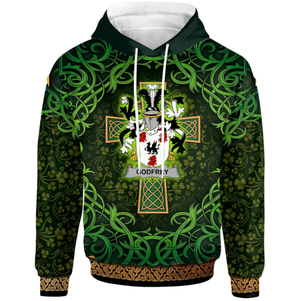 Ireland Hoodie - Godfrey (of Bushfield) Irish Family Crest Hoodie - Celtic Cross Shamrock Patterns