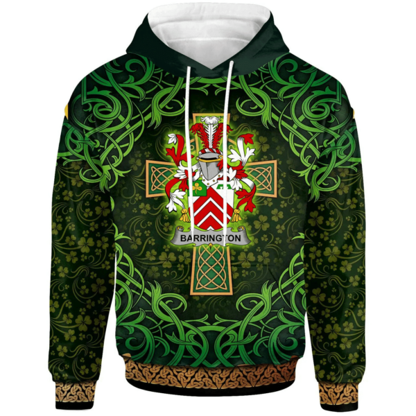 Ireland Hoodie - Barrington Irish Family Crest Hoodie - Celtic Cross Shamrock Patterns