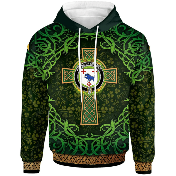 Ireland Hoodie - House of Crowley Irish Family Crest Hoodie - Celtic Cross Shamrock Patterns