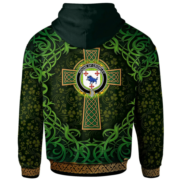 Ireland Hoodie - House of Crowley Irish Family Crest Hoodie - Celtic Cross Shamrock Patterns - Image 2