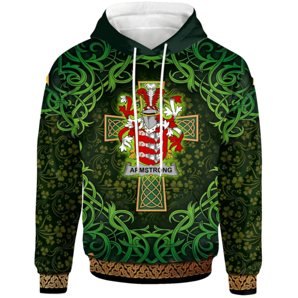 Ireland Hoodie - Armstrong Irish Family Crest Hoodie - Celtic Cross Shamrock Patterns