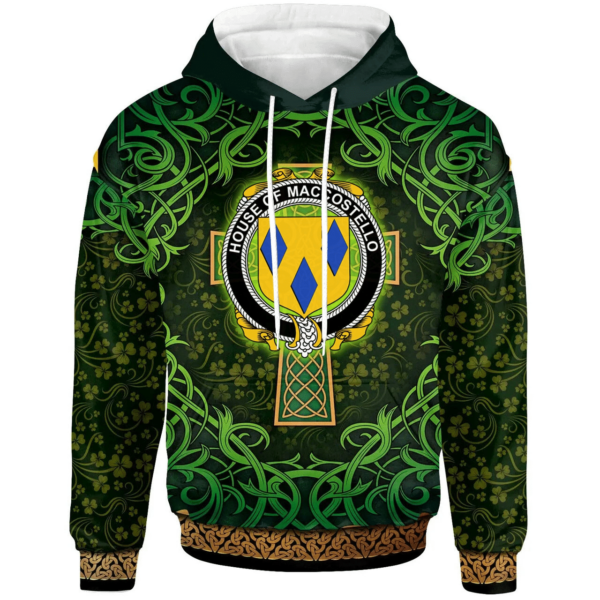 Ireland Hoodie - House of MACCOSTELLO Irish Family Crest Hoodie - Celtic Cross Shamrock Patterns