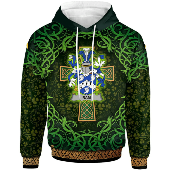 Ireland Hoodie - Ram Irish Family Crest Hoodie - Celtic Cross Shamrock Patterns