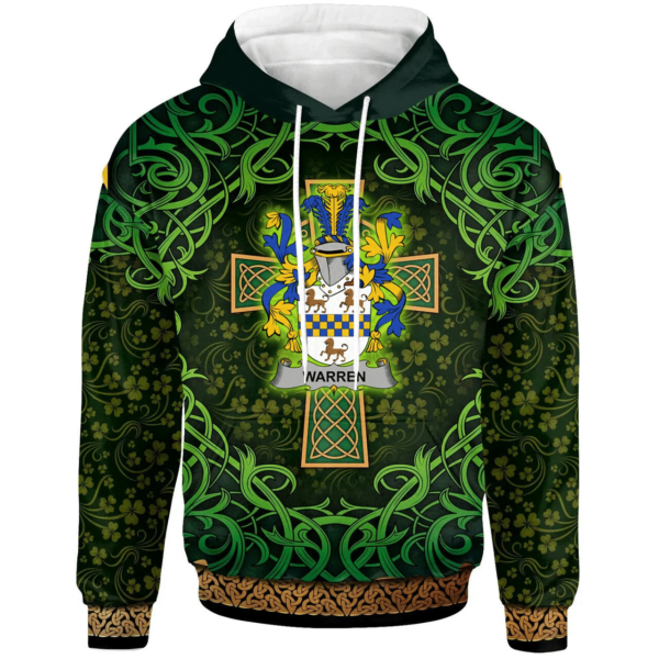 Ireland Hoodie - Warren Irish Family Crest Hoodie - Celtic Cross Shamrock Patterns